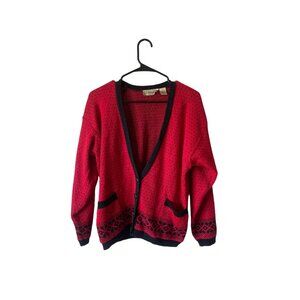 VTG Holiday Liz Claiborne Women's Grannycore Christmas Nordic Red Sweater Size M